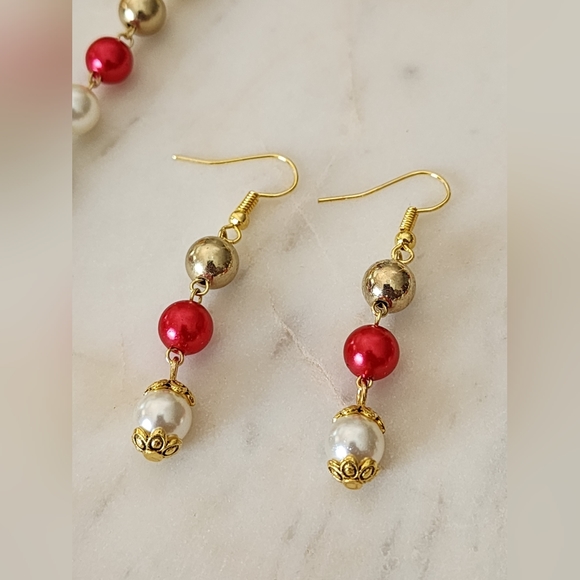 Red/Gold Beaded Mala Necklace Set - Picture 3 of 3